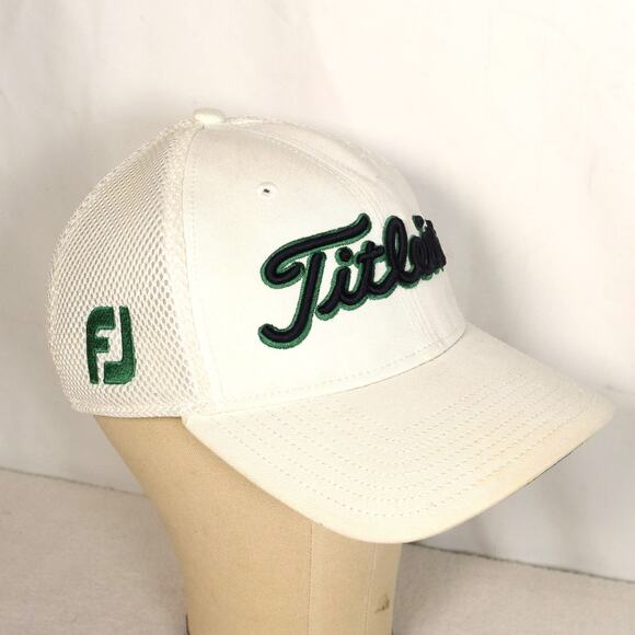 Titleist Ballcap White  Mesh Hat Navy Green Embroidery Spellout FJ Pro V1 M/L - Picture 2 of 10